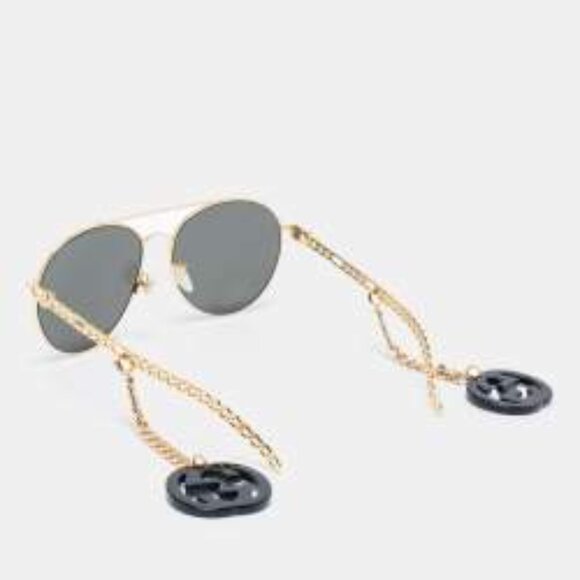 NIB Authentic Gucci Gold Tone/Grey GG0725S Aviator Sunglasses main image 5
